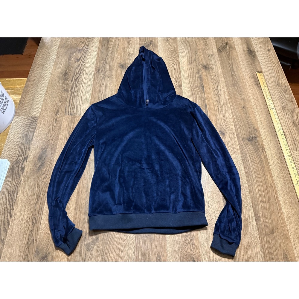 Hotouch Shirts Women Size M Navy Blue Velour Pullover Long Sleeve Velvet Soft